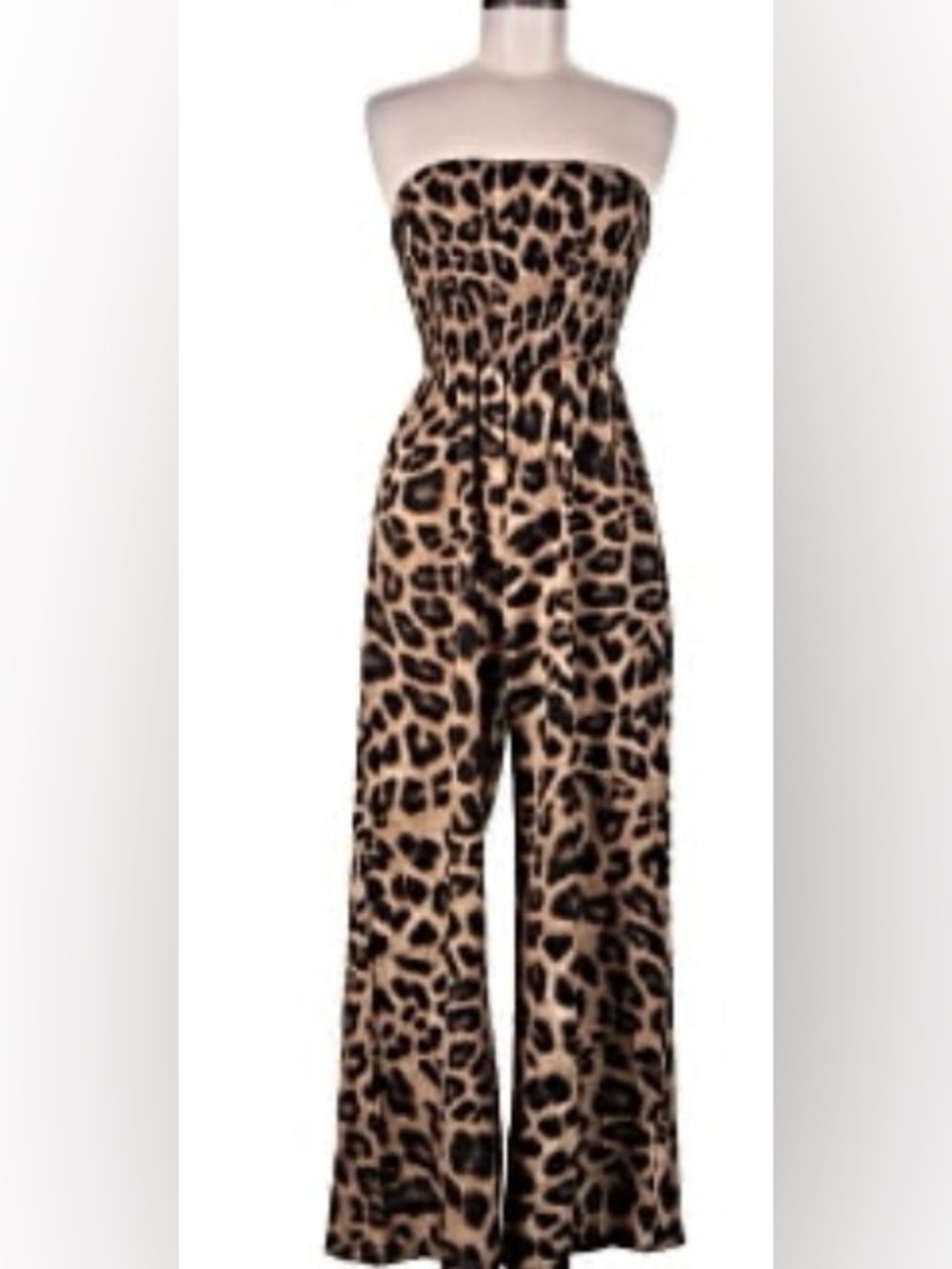 SHEIN Leopard Print Strapless Wide-Leg Jumpsuit - Tan & Black